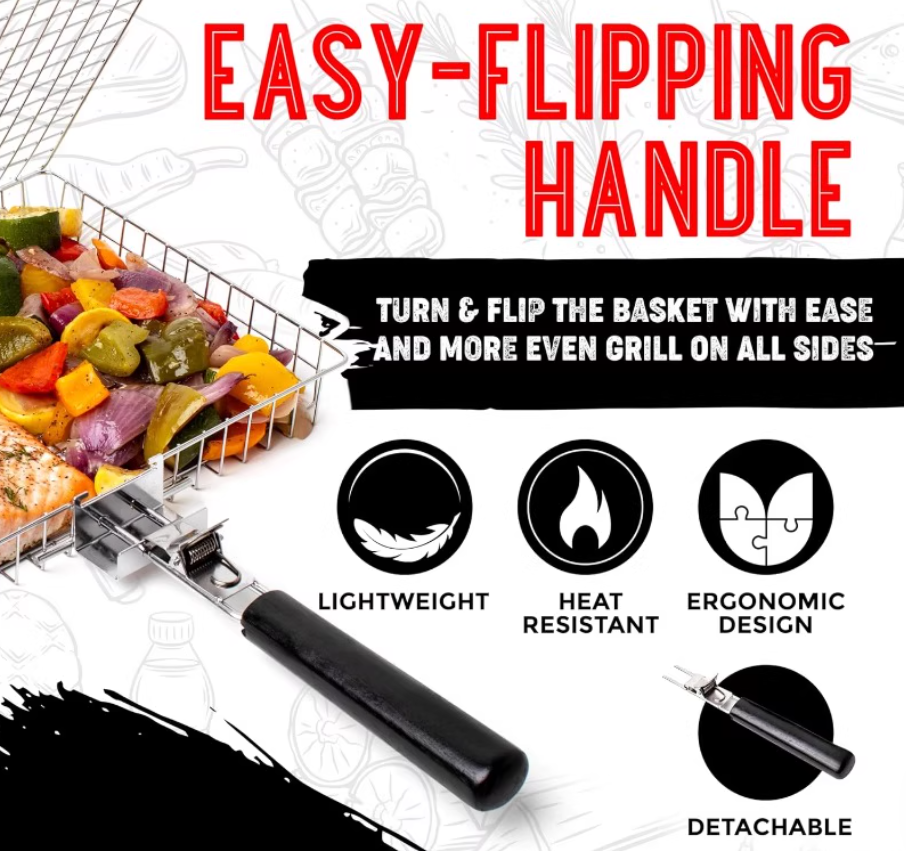 Portable Stainless Steel Folding Grill Basket BBQ Grill Bask