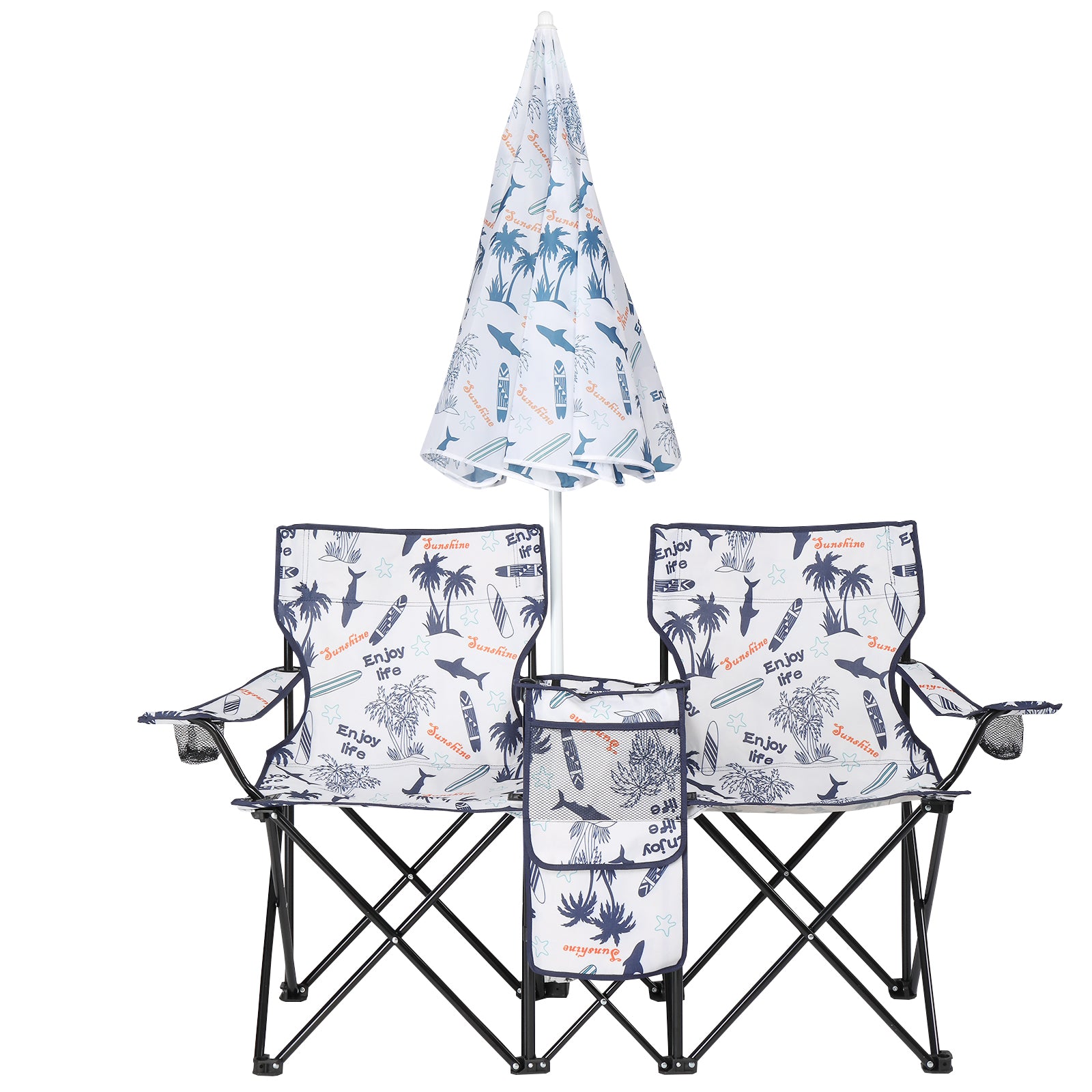59x19.6x31in, Coconut Tree Pattern, Fishing Chair With Parasol, Camping Chairs