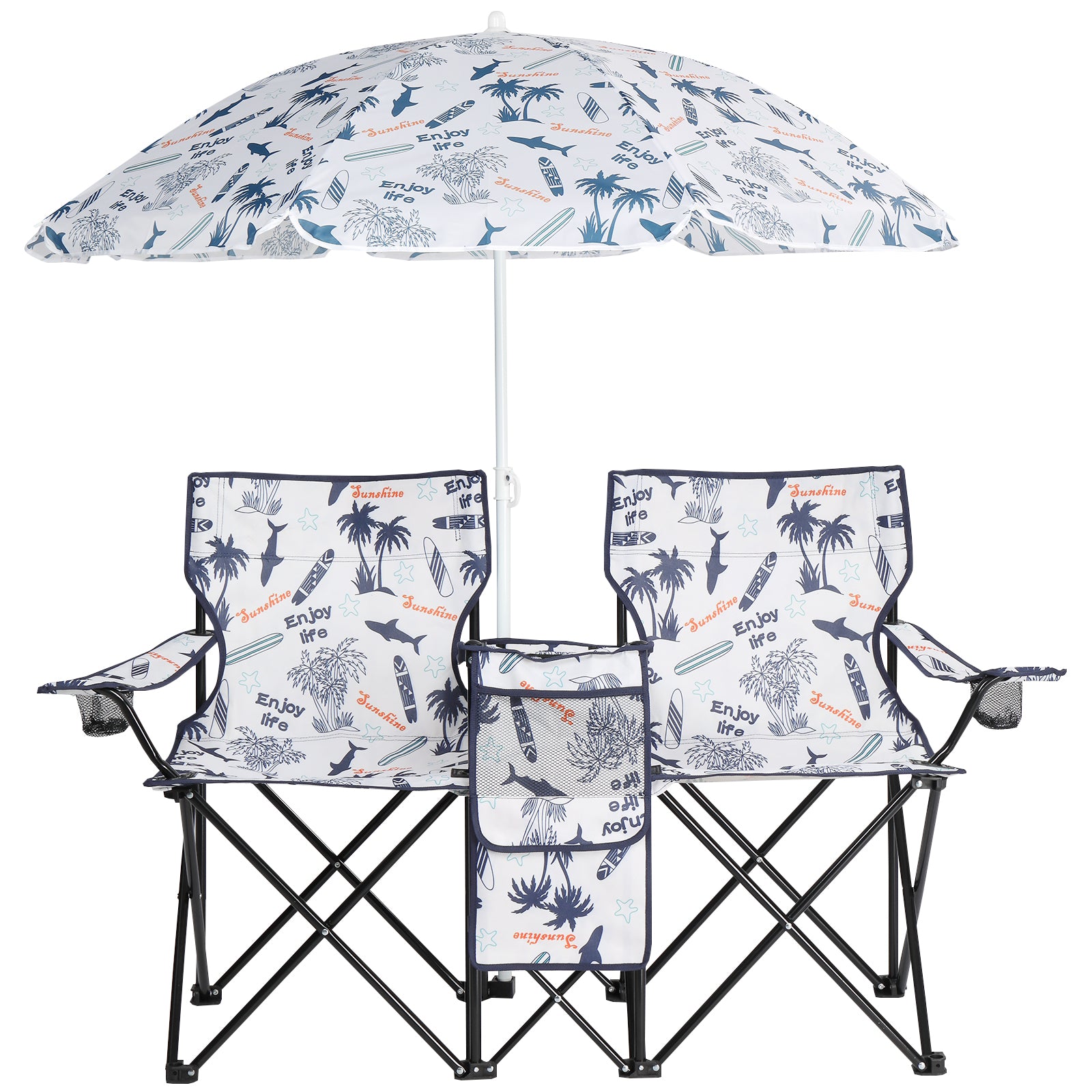 59x19.6x31in, Coconut Tree Pattern, Fishing Chair With Parasol, Camping Chairs