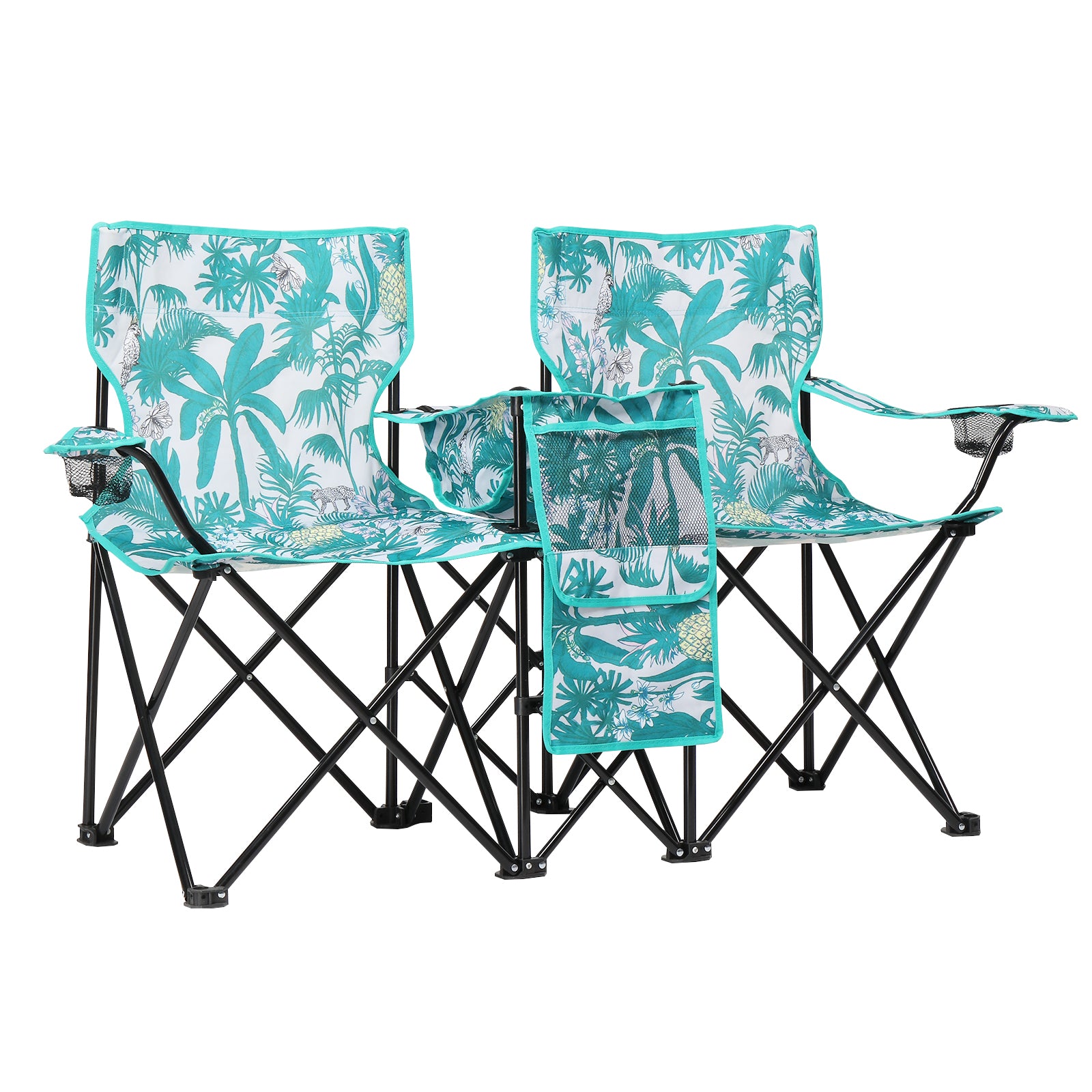 Camping Chairs, Folding Double Chair With Removable Umbrella, Cup Holders, Cooler Bag, Side Pocket & Carry Bag, For Beach, Outdoor, Sports, Concerts, Travel, Picnic