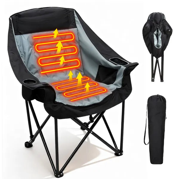 Oversized Heated Camping Chair, Patio Lounge Chairs With 3 Heat Levels, Portable Folding Heated Chair Round Moon Saucer Folding Lawn Chair Outdoor Chair For Camping, Lounge Patio