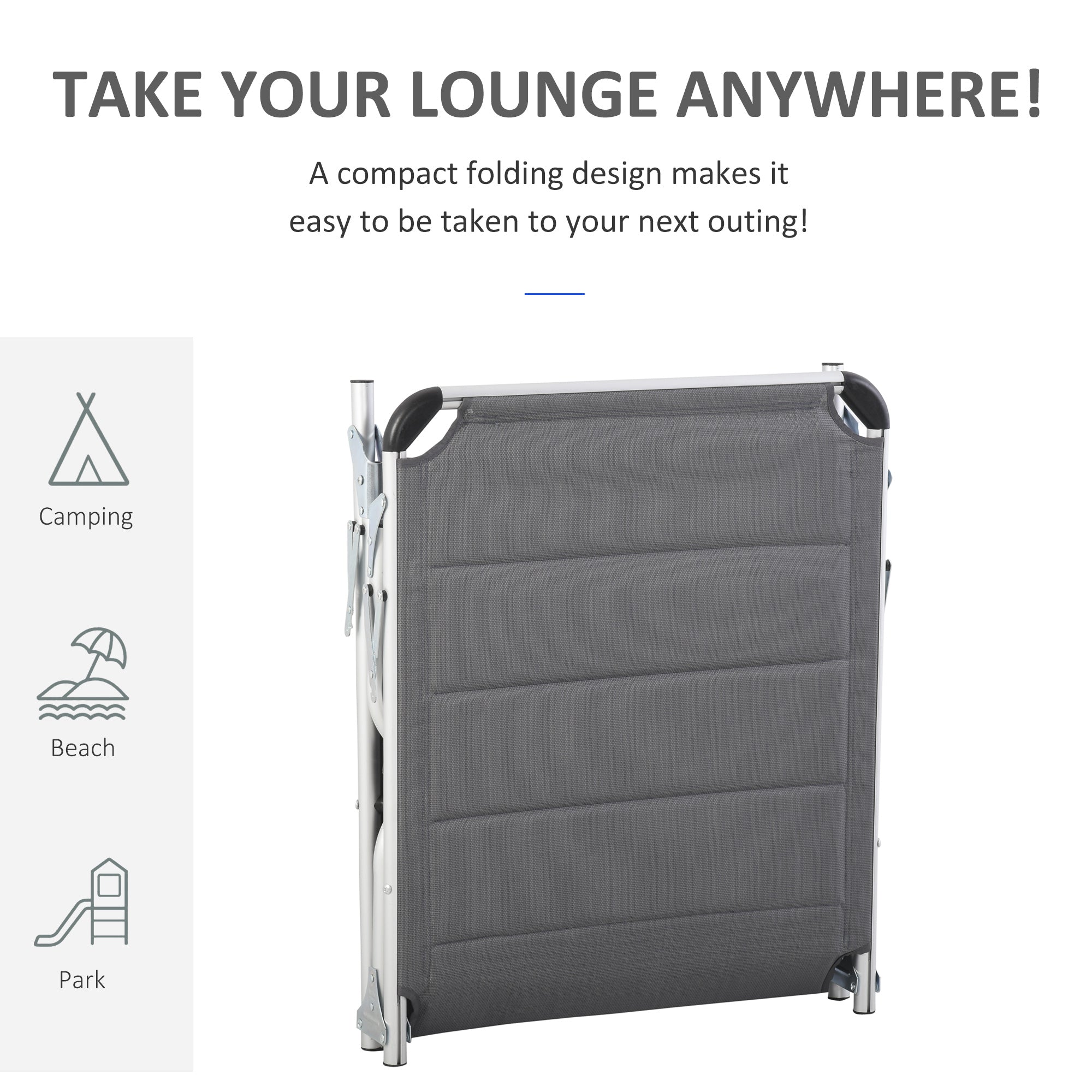 Folding Lounge Chair Outdoor 5-Level Reclining Chaise Lounge Chair Outdoor Camping Tanning Chair with Frame