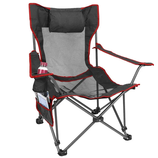 Foldable Camping Chair 330LBS Load Heavy Duty Steel Lawn Chair Collapsible Chair With Reclining Backrest Angle Cup Holder Pillow Side Pocket Carry Bag
