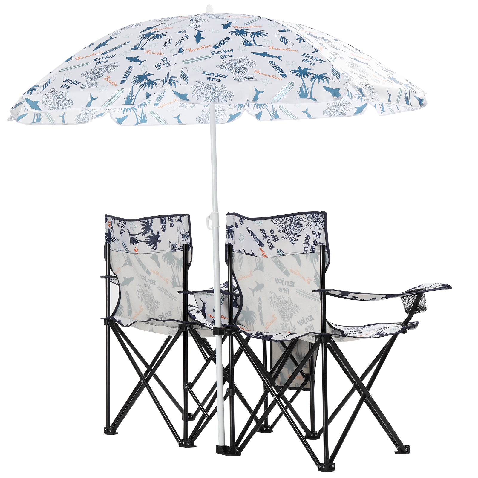 59x19.6x31in, Coconut Tree Pattern, Fishing Chair With Parasol, Camping Chairs