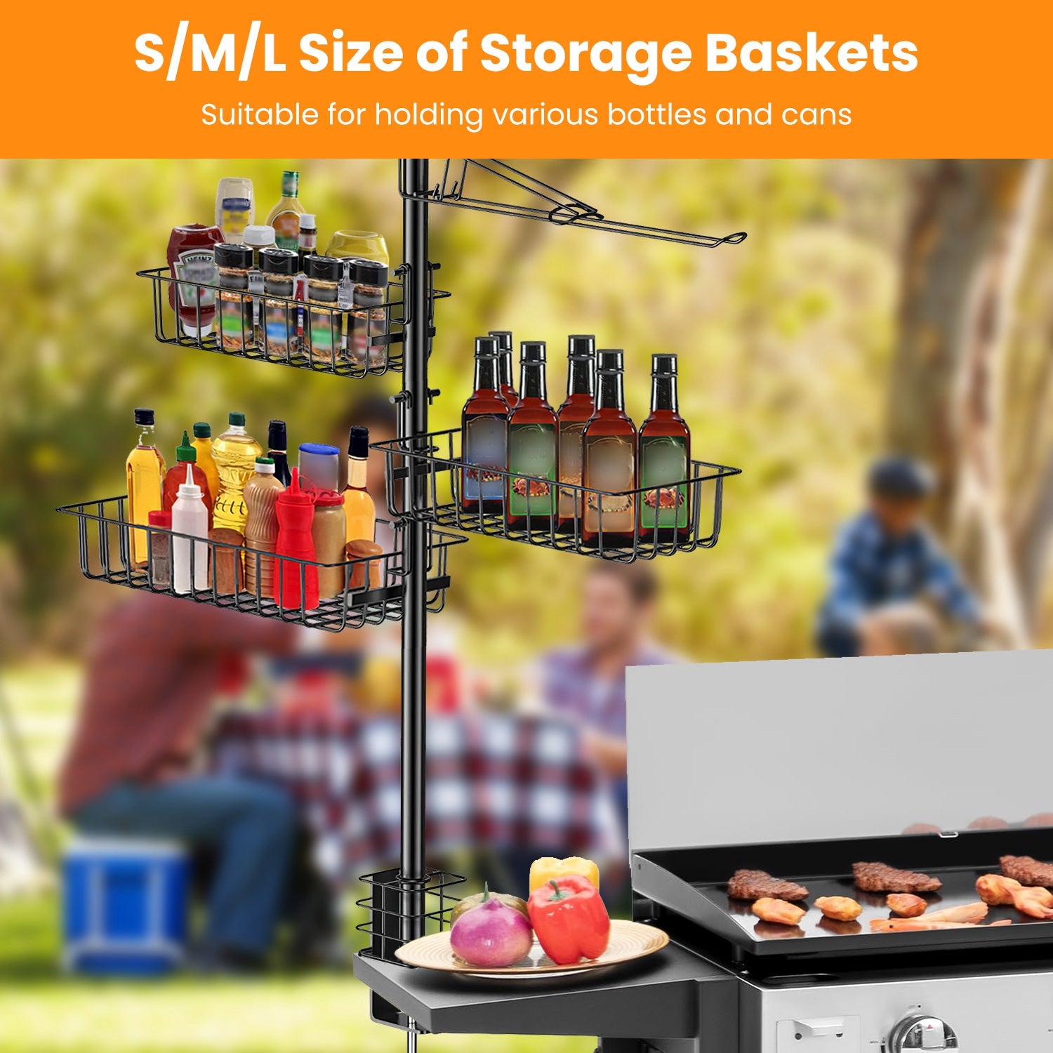 1Pc Griddle Caddy With Paper Towel Holder Hook Baskets BBQ Accessories Storage Rack Vertical Standing BBQ Organizer Grill Utensil Storage Fit For Blackstone Griddle