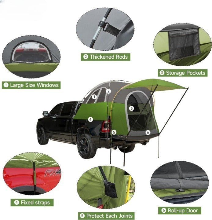 Truck Bed Tent With Awning, Fits 5.5-5.8FT Truck, PU3000mm Waterproof Tailgate Pickup Truck Tents, Easy Set-up For 2 Person, Fits Full Size Short Bed, Chevy, Dodge, Ford, GMC