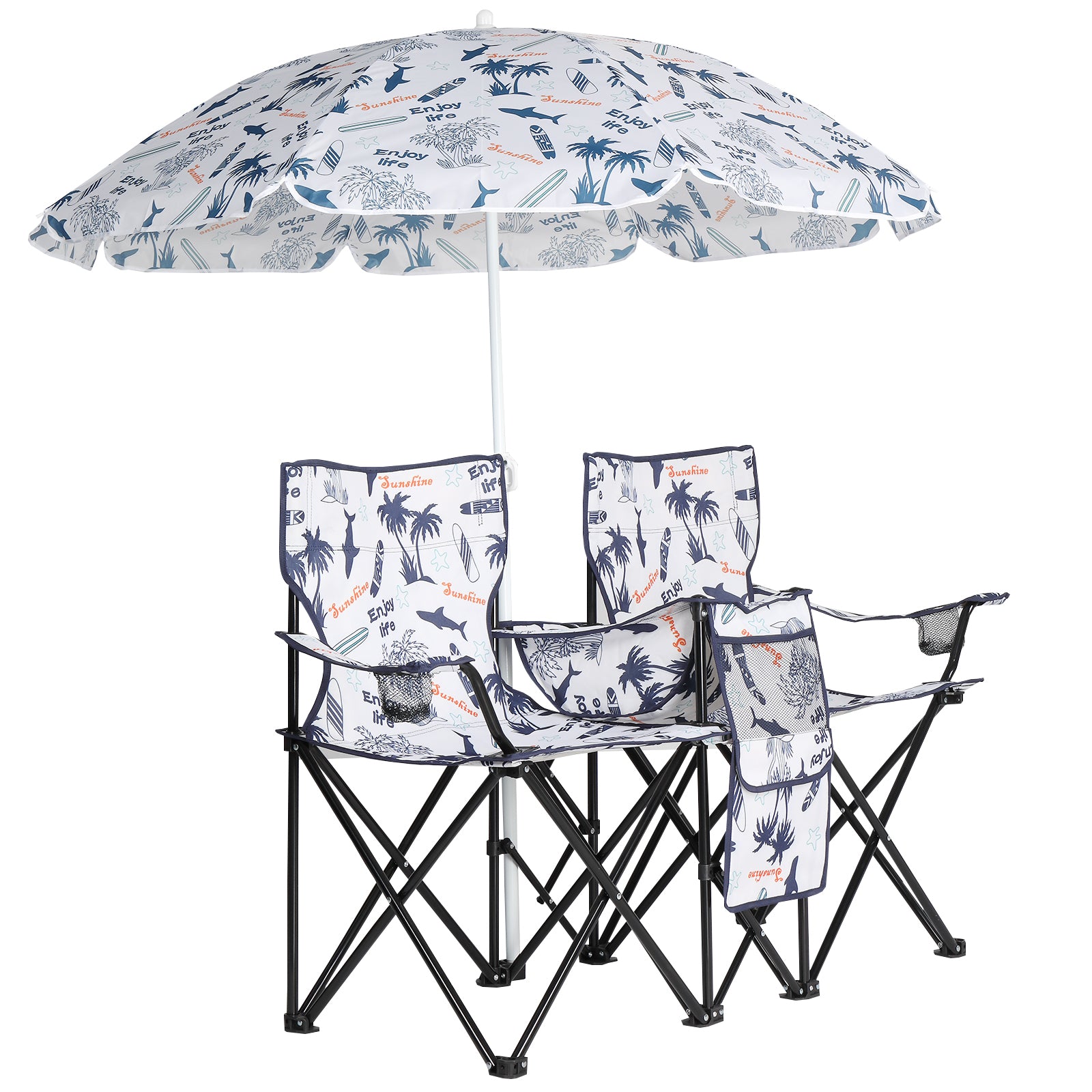 59x19.6x31in, Coconut Tree Pattern, Fishing Chair With Parasol, Camping Chairs