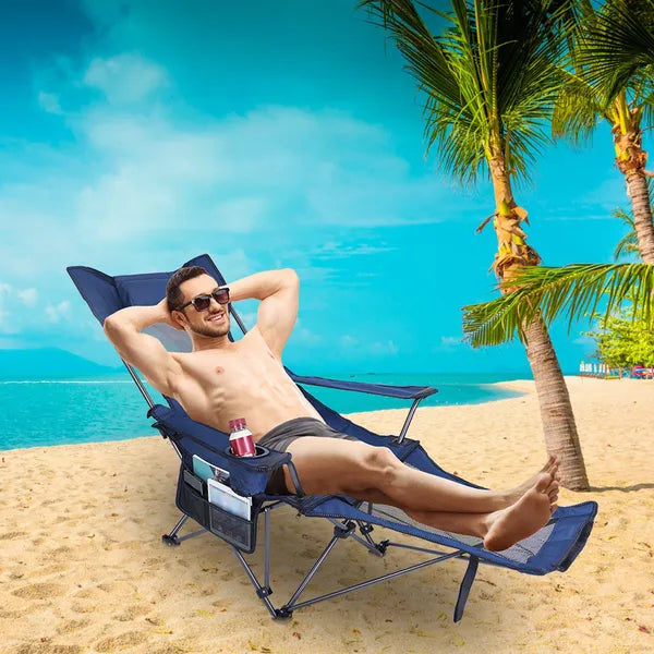 Foldable Camping Chair Collapsible Reclining Chair 330LBS Load Heavy Duty Steel Lawn Chair With Reclining Backrest Angle Cup Holder Pillow Side Pocket Carry Bag