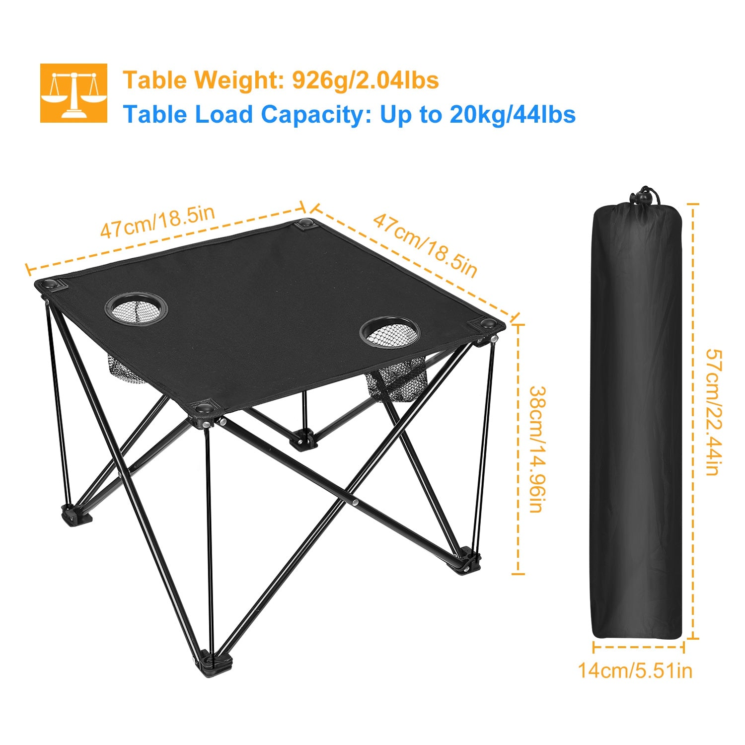 1Pc Foldable Camping Table Portable Picnic Table Lightweight Travel Desk With Cup Holder Carrying Bag