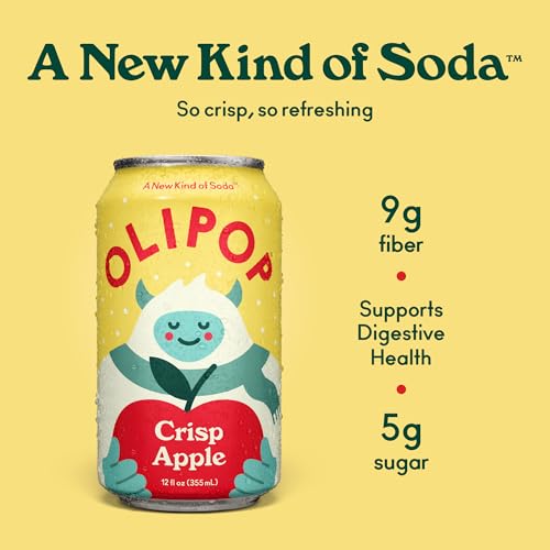 OLIPOP Prebiotic Soda Pop, SpongeBob Pineapple Paradise, Pantry Pack Packed with Prebiotics, Fiber, and Botanicals, Gluten Free, Vegan, GMO Free, 12oz Skinny Can (12-Cans)