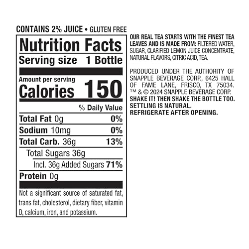 Snapple Zero Sugar Half 'n Half Tea, 16 fl oz recycled plastic bottle, 6 pack