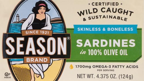 Season, Sardines, Skinless & Boneless in 100% Olive Oil, 4.375 oz