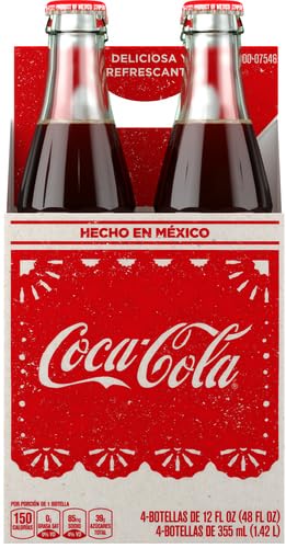 Coke de Mexico Glass Bottles, 12 Fl Oz (Pack of 4)