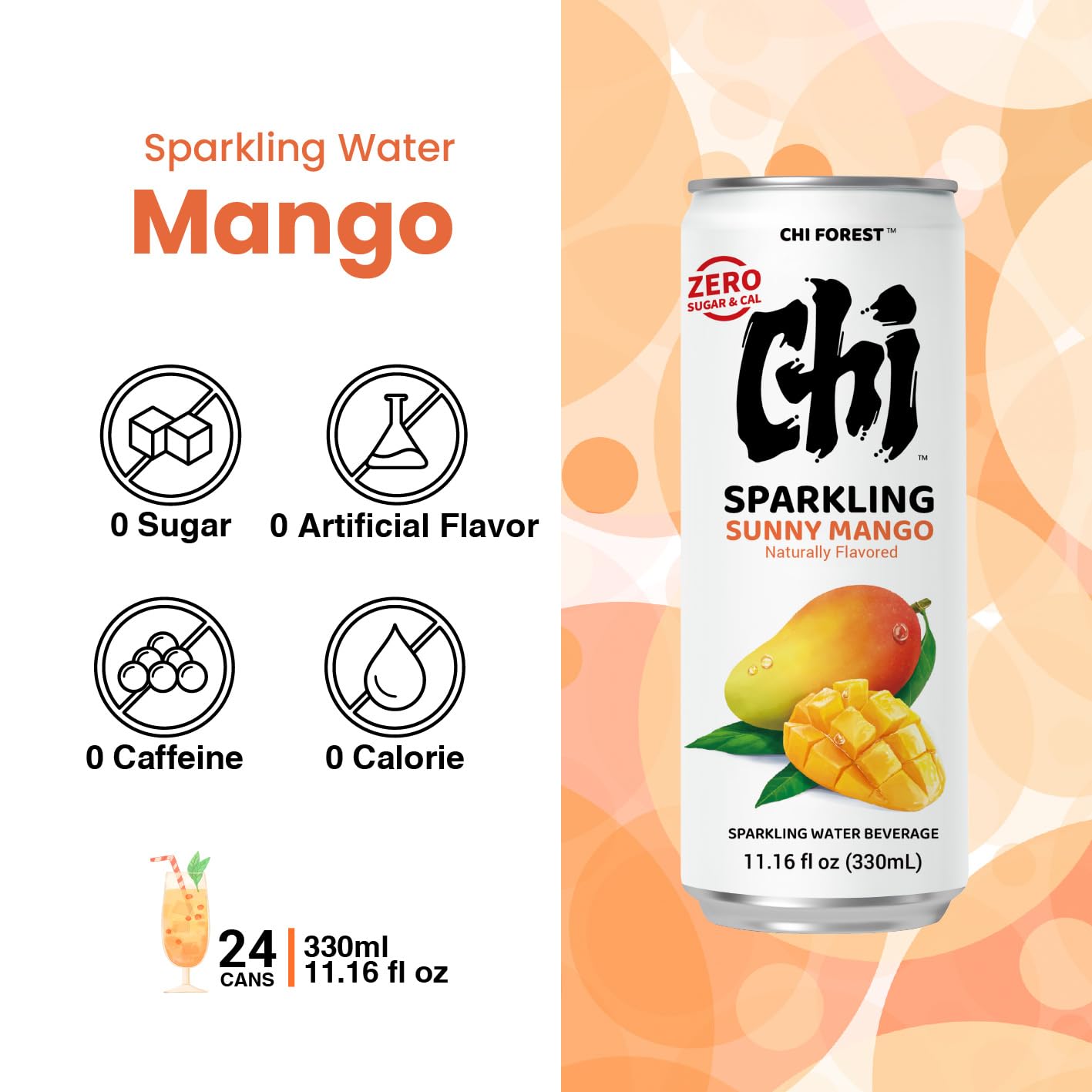 CHI FOREST Sparkling Water Beverage, 4 Flavors Variety Pack, Zero Sugar, 11.16 fl oz Cans (Pack of 24)