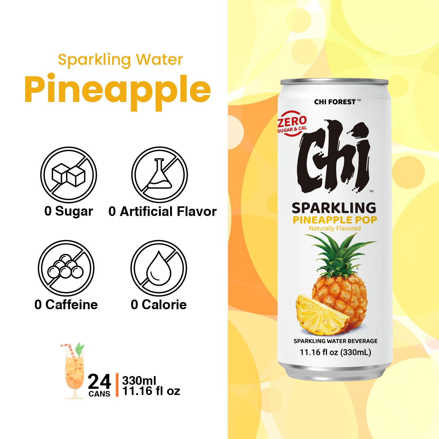 CHI FOREST Sparkling Water Beverage, 4 Flavors Variety Pack, Zero Sugar, 11.16 fl oz Cans (Pack of 24)