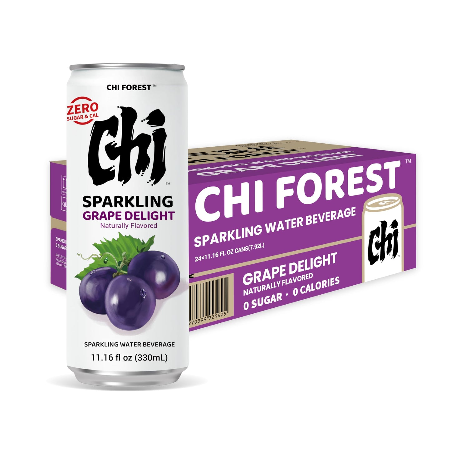 CHI FOREST Sparkling Water Beverage, 4 Flavors Variety Pack, Zero Sugar, 11.16 fl oz Cans (Pack of 24)