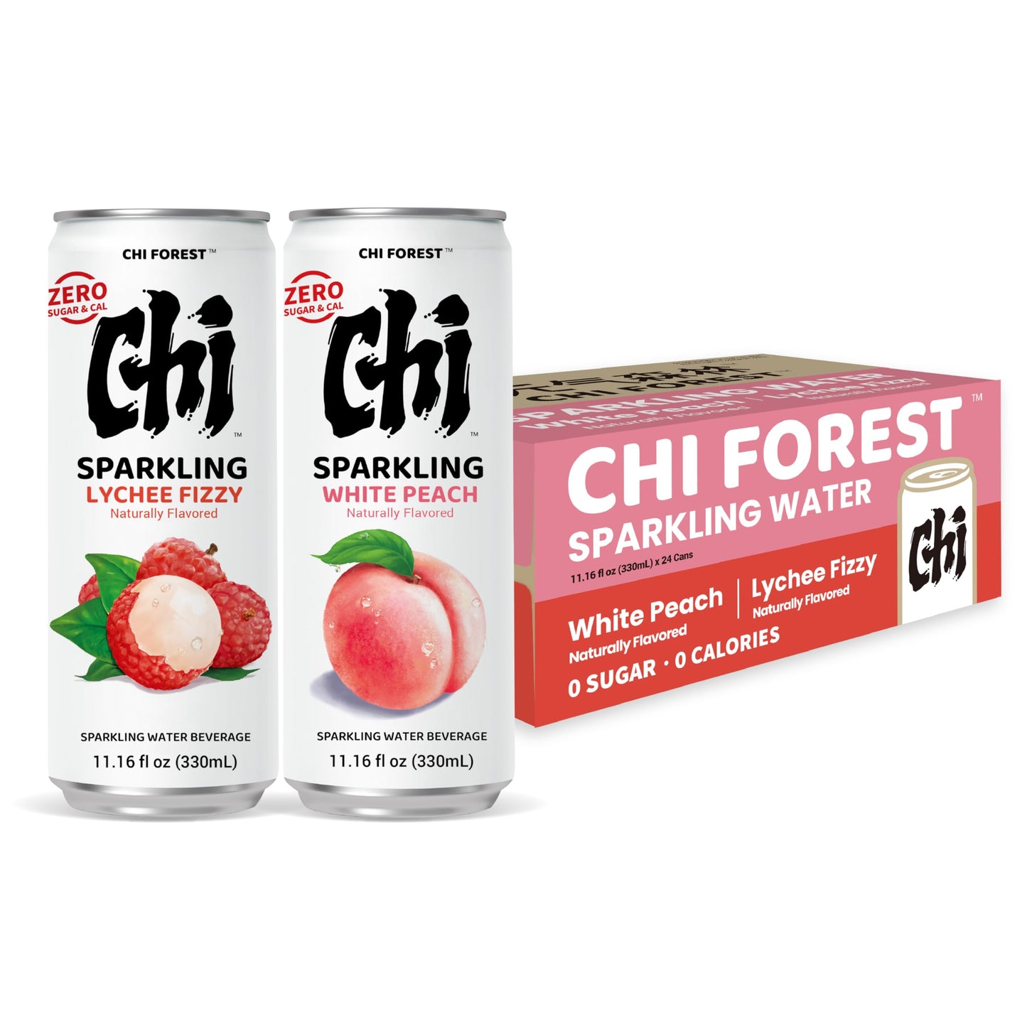 CHI FOREST Sparkling Water Beverage, 4 Flavors Variety Pack, Zero Sugar, 11.16 fl oz Cans (Pack of 24)