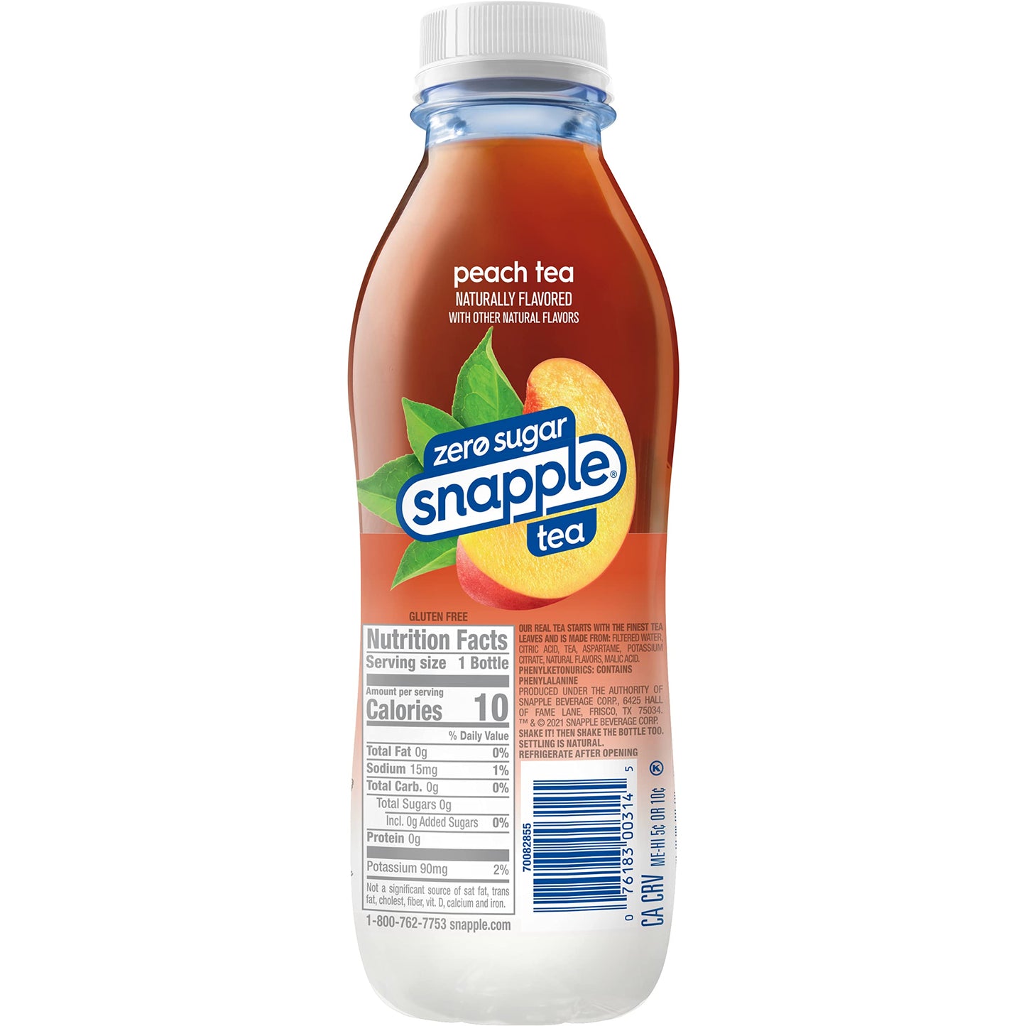 Snapple Zero Sugar Half 'n Half Tea, 16 fl oz recycled plastic bottle, 6 pack