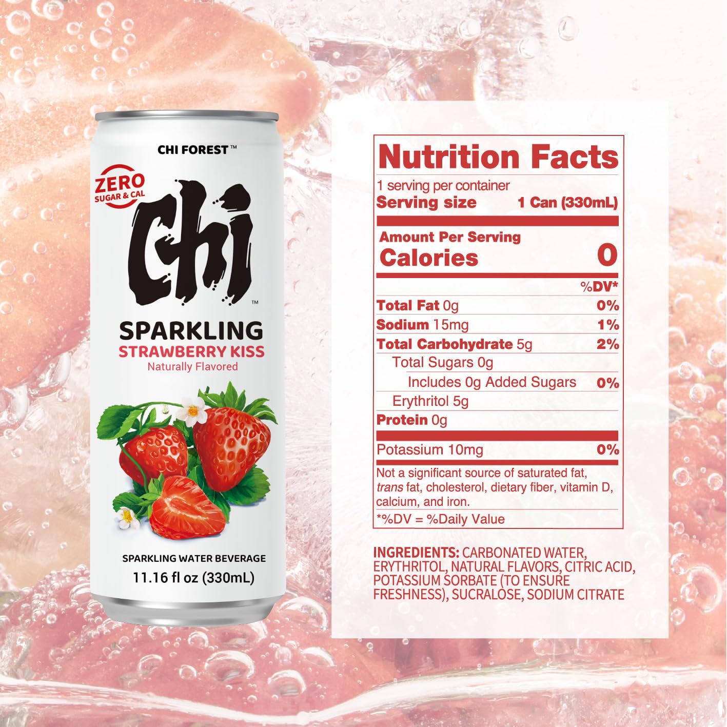 CHI FOREST Sparkling Water Beverage, 4 Flavors Variety Pack, Zero Sugar, 11.16 fl oz Cans (Pack of 24)