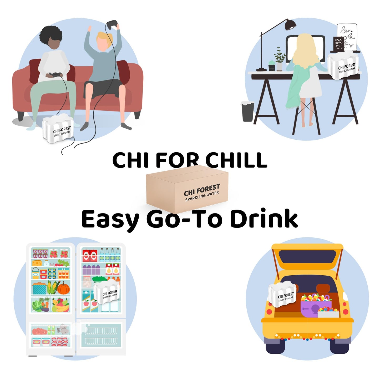 CHI FOREST Sparkling Water Beverage, 4 Flavors Variety Pack, Zero Sugar, 11.16 fl oz Cans (Pack of 24)