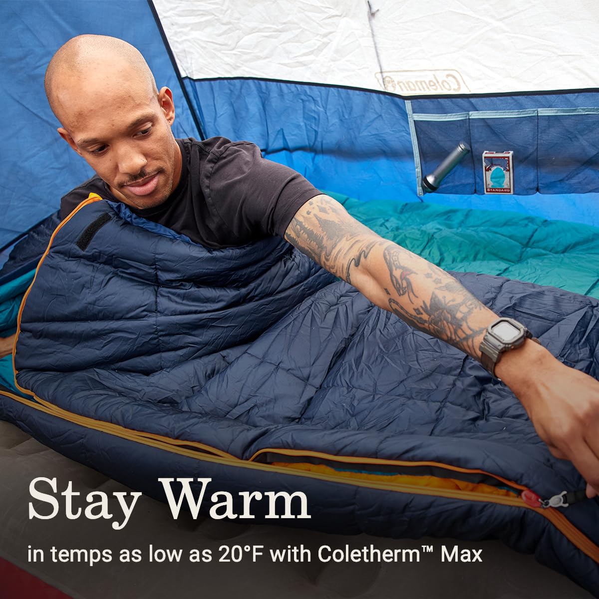 Coleman Big Bay 0/20/40°F Cold-Weather Sleeping Bag, Adult Mummy Sleeping Bag with Headrest, Foot Ventilation, & Storage Sack, Big & Tall Options