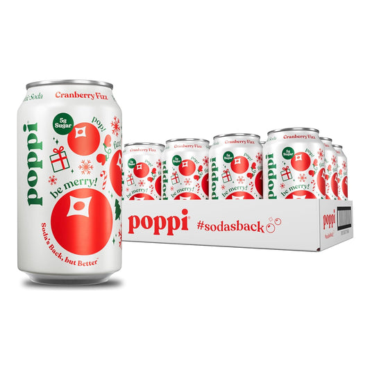 Poppi Sparkling Prebiotic Soda Beverage with Apple Cider Vinegar, Seltzer Water and Fruit Juice, Cranberry Fizz Flavor, 12 Fl Oz, Pack of 12, Packaging May Vary