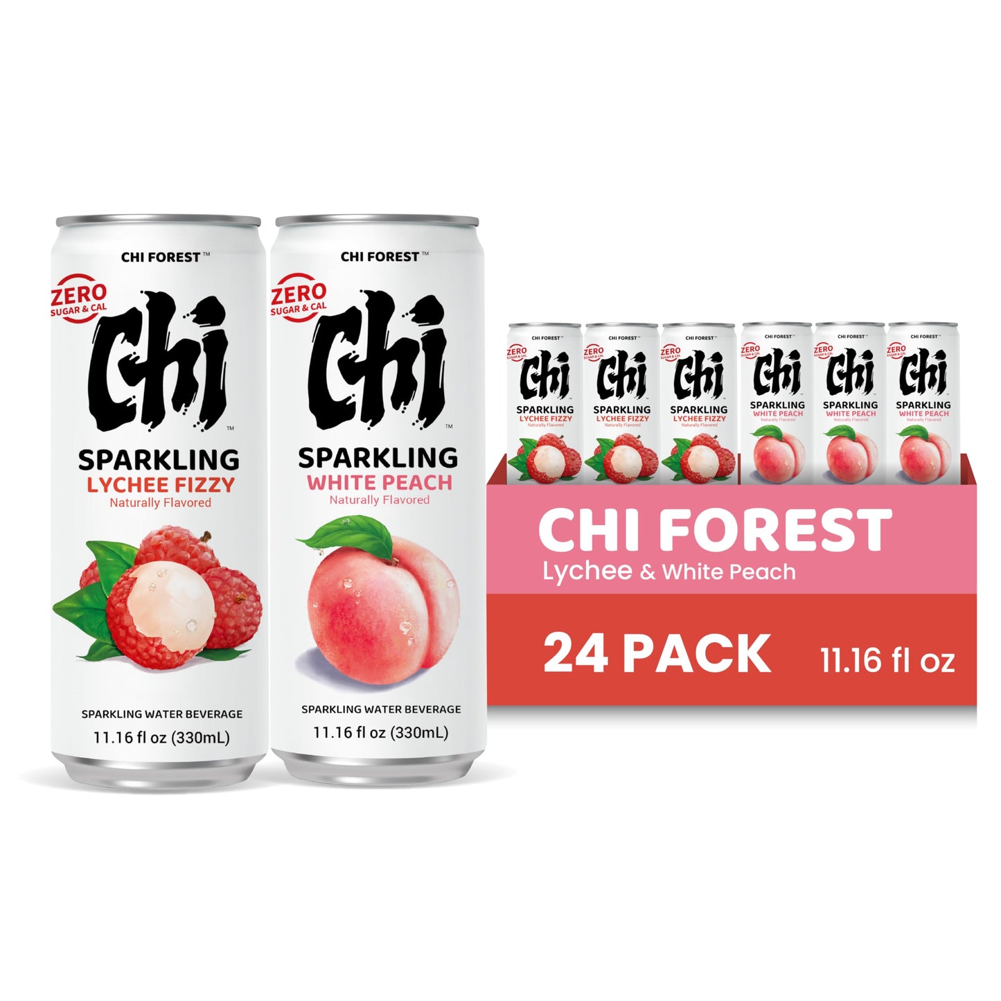CHI FOREST Sparkling Water Beverage, 4 Flavors Variety Pack, Zero Sugar, 11.16 fl oz Cans (Pack of 24)