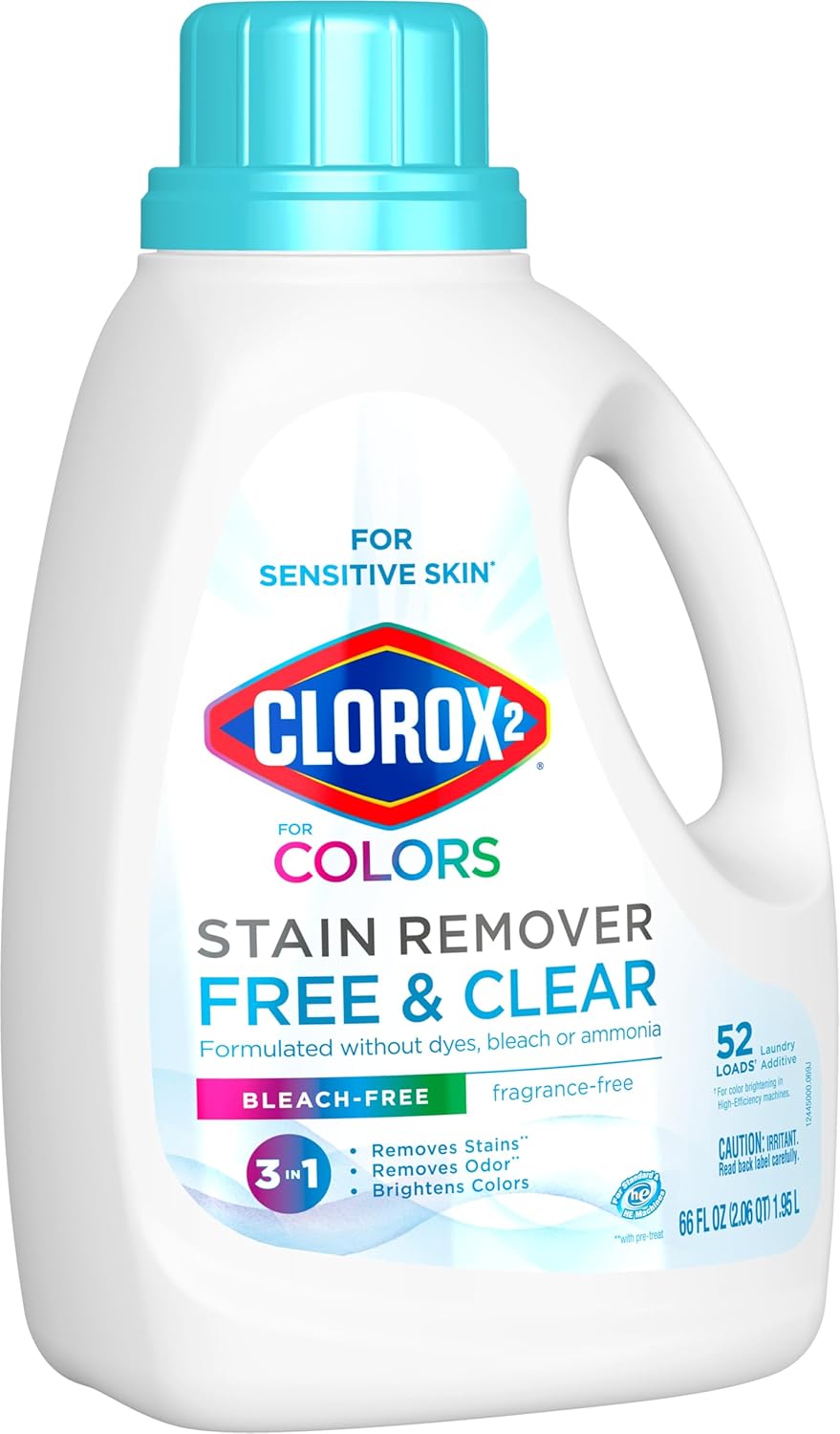 Clorox 2 for Colors Stain Remover & Laundry Additive, Free and Clear, 66 Fl Oz (Pack May Vary)