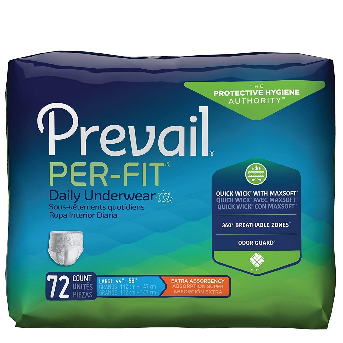 Prevail Per-Fit Daily Protective Underwear, Unisex Adult Disposable Adult Diaper for Men & Women, Extra Absorbency, Medium, 80 Count (4 Packs of 20)