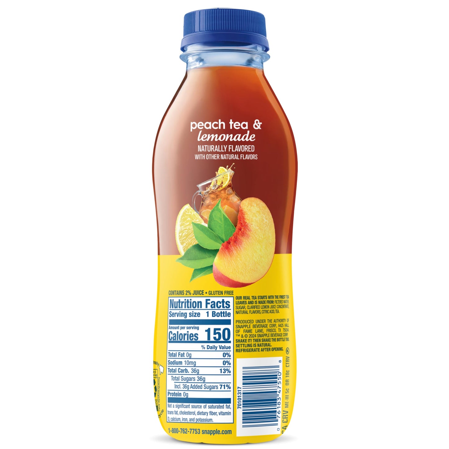 Snapple Zero Sugar Half 'n Half Tea, 16 fl oz recycled plastic bottle, 6 pack