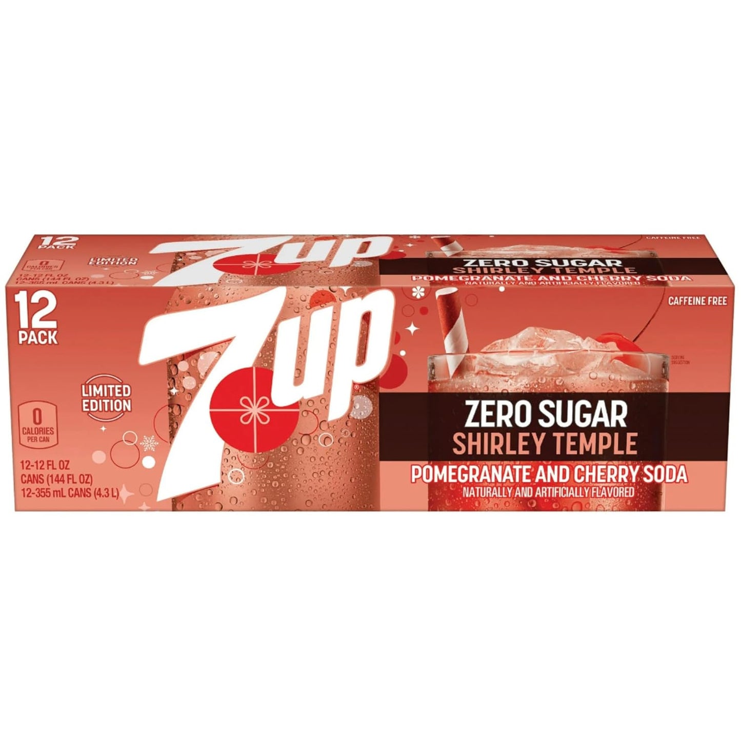 7Up Zero Sugar Shirley Temple 12 pack of Cans 12 Fl Oz Each Can | Pomegranate and Cherry Soda
