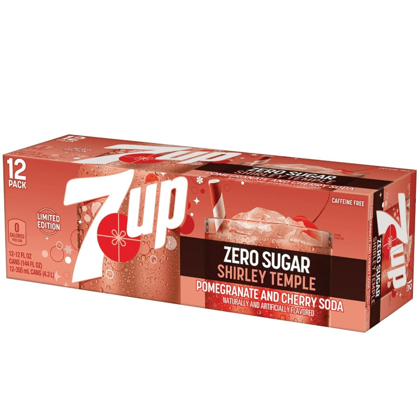 7Up Zero Sugar Shirley Temple 12 pack of Cans 12 Fl Oz Each Can | Pomegranate and Cherry Soda