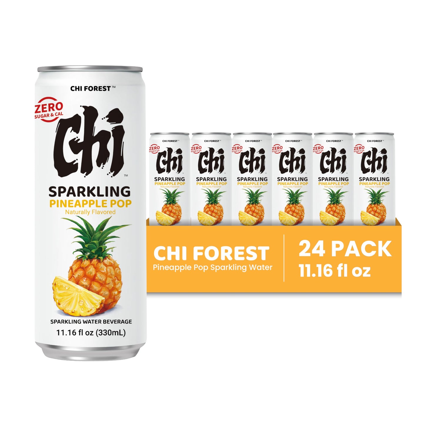 CHI FOREST Sparkling Water Beverage, 4 Flavors Variety Pack, Zero Sugar, 11.16 fl oz Cans (Pack of 24)