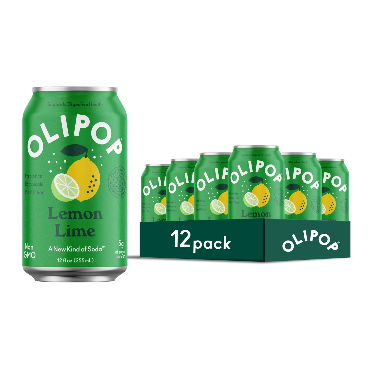 OLIPOP Prebiotic Soda Pop, SpongeBob Pineapple Paradise, Pantry Pack Packed with Prebiotics, Fiber, and Botanicals, Gluten Free, Vegan, GMO Free, 12oz Skinny Can (12-Cans)