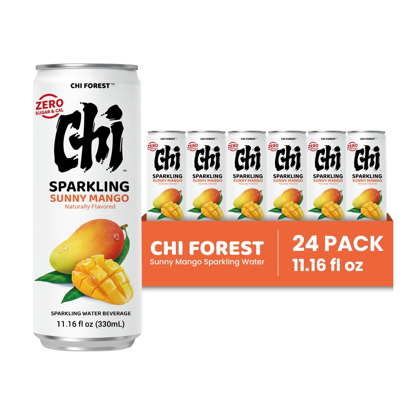 CHI FOREST Sparkling Water Beverage, 4 Flavors Variety Pack, Zero Sugar, 11.16 fl oz Cans (Pack of 24)