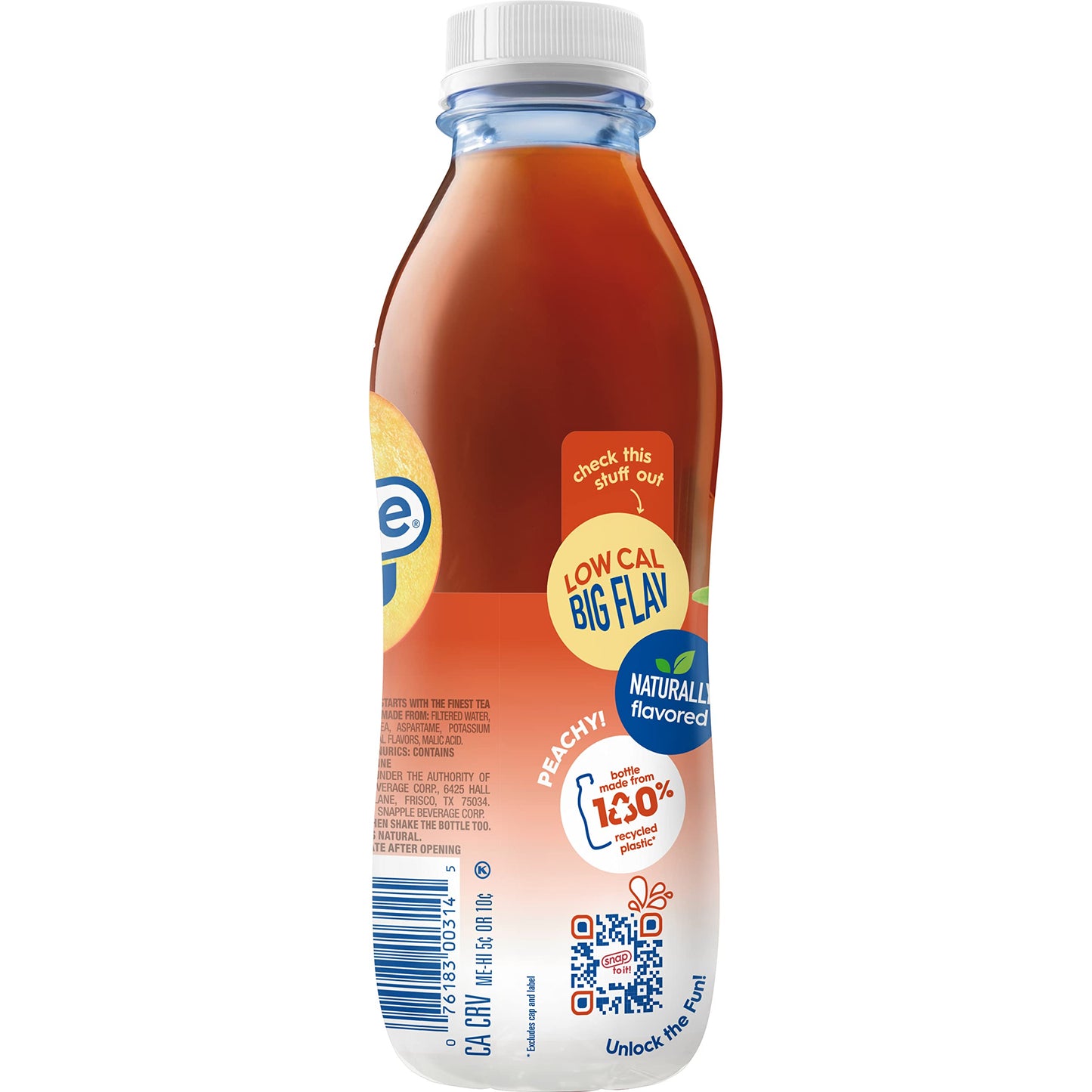 Snapple Zero Sugar Half 'n Half Tea, 16 fl oz recycled plastic bottle, 6 pack