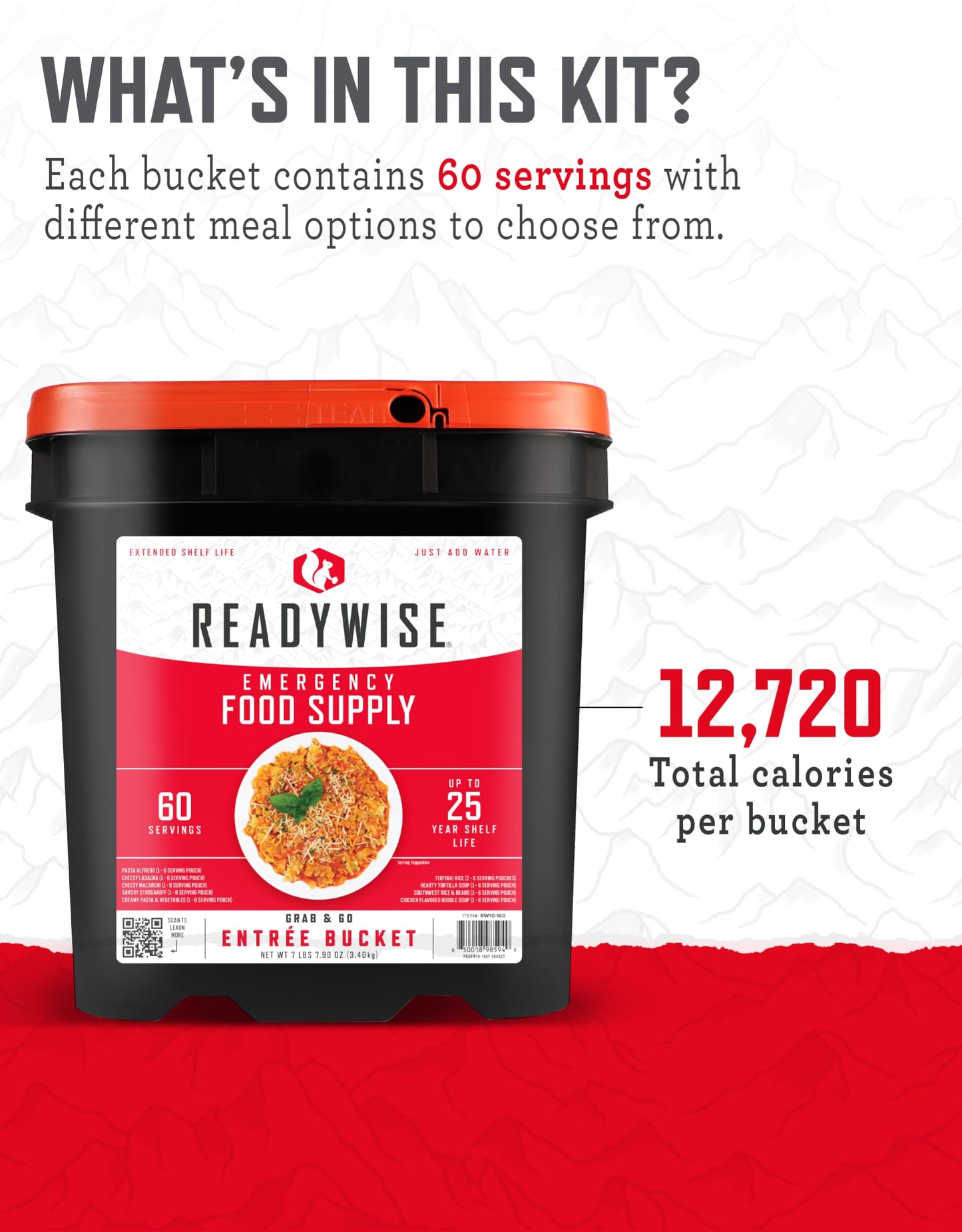 ReadyWise Emergency Food Supply - 120 Servings Favorites Sample Bucket, Survival Food Kit, Freeze Dried Prepper Food & Dehydrated Meals for Camping Essentials & Backpacking, up to 25 Year Shelf Life