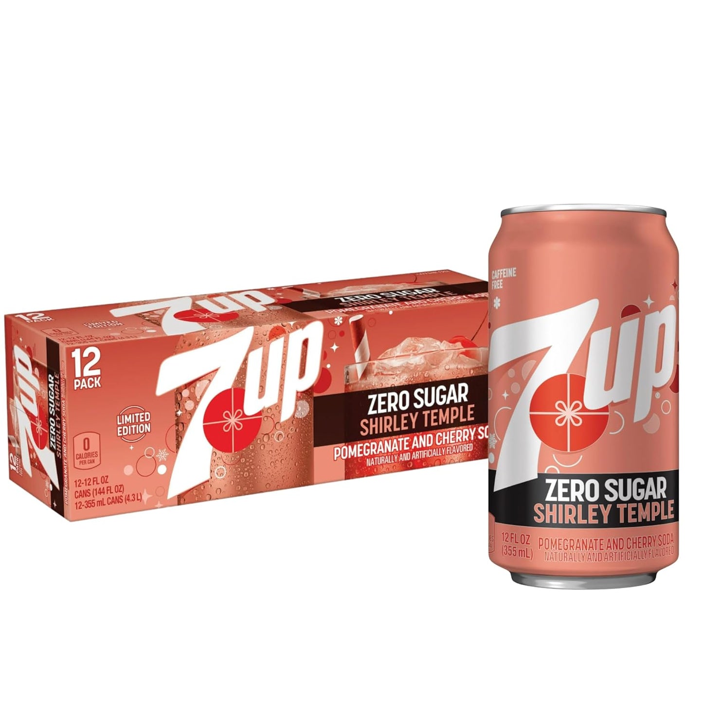 7Up Zero Sugar Shirley Temple 12 pack of Cans 12 Fl Oz Each Can | Pomegranate and Cherry Soda