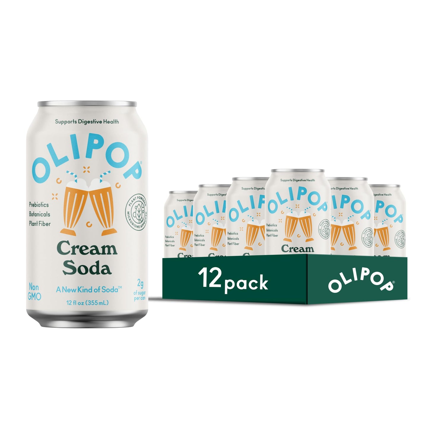 OLIPOP Prebiotic Soda Pop, SpongeBob Pineapple Paradise, Pantry Pack Packed with Prebiotics, Fiber, and Botanicals, Gluten Free, Vegan, GMO Free, 12oz Skinny Can (12-Cans)