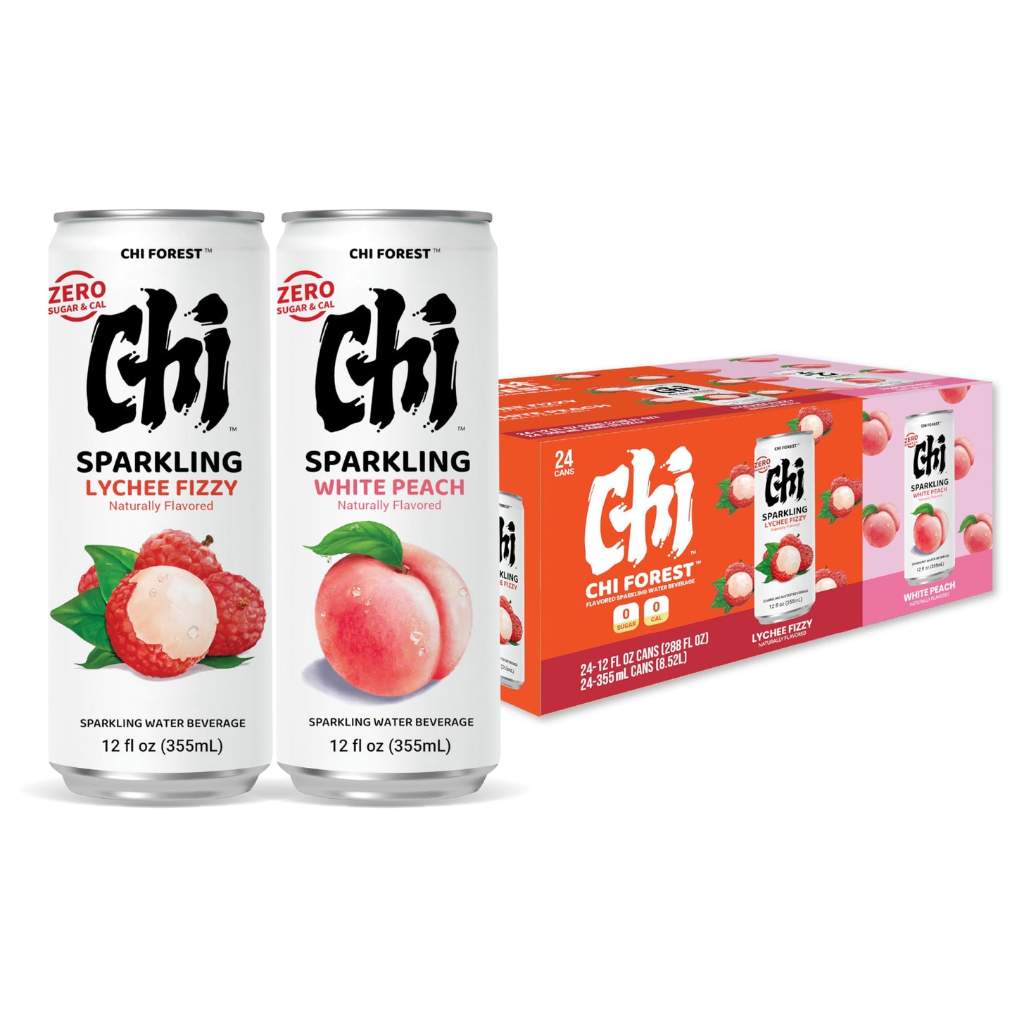 CHI FOREST Sparkling Water Beverage, 4 Flavors Variety Pack, Zero Sugar, 11.16 fl oz Cans (Pack of 24)