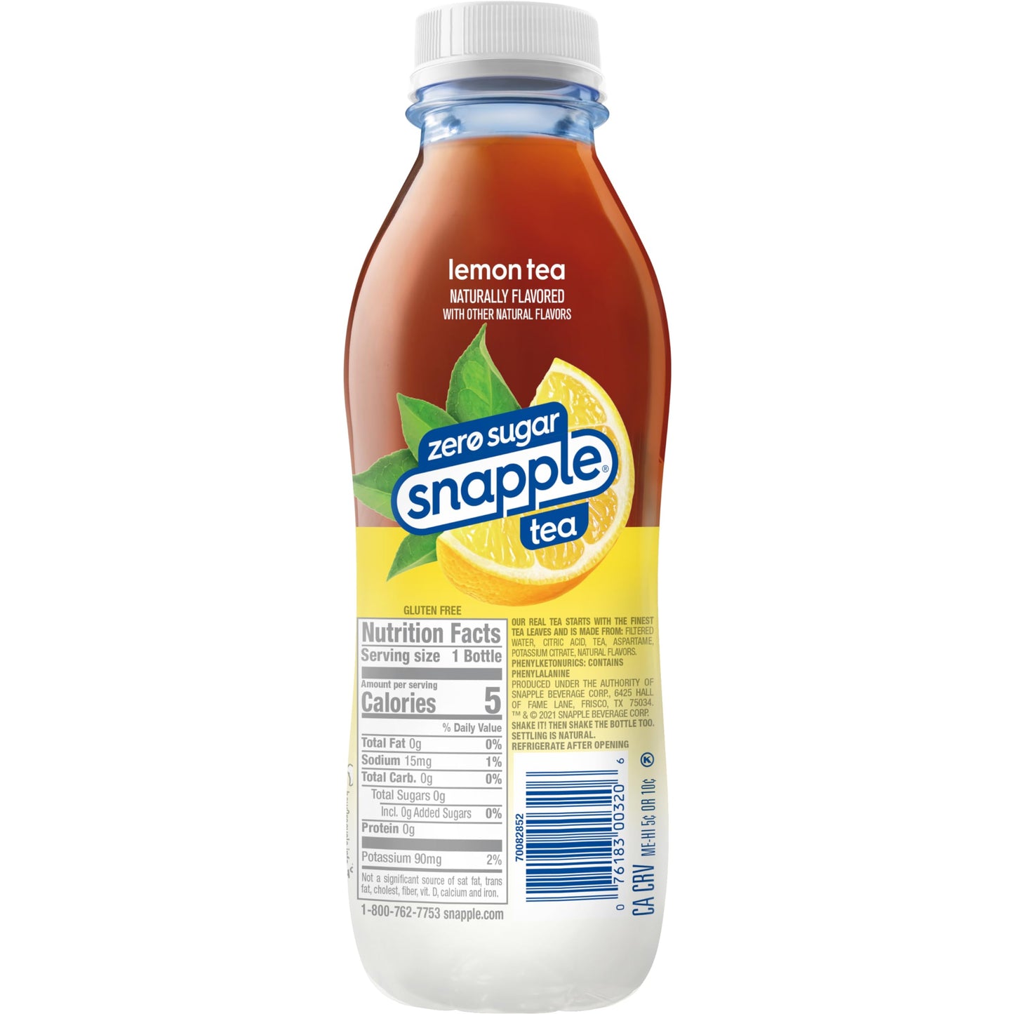 Snapple Zero Sugar Half 'n Half Tea, 16 fl oz recycled plastic bottle, 6 pack