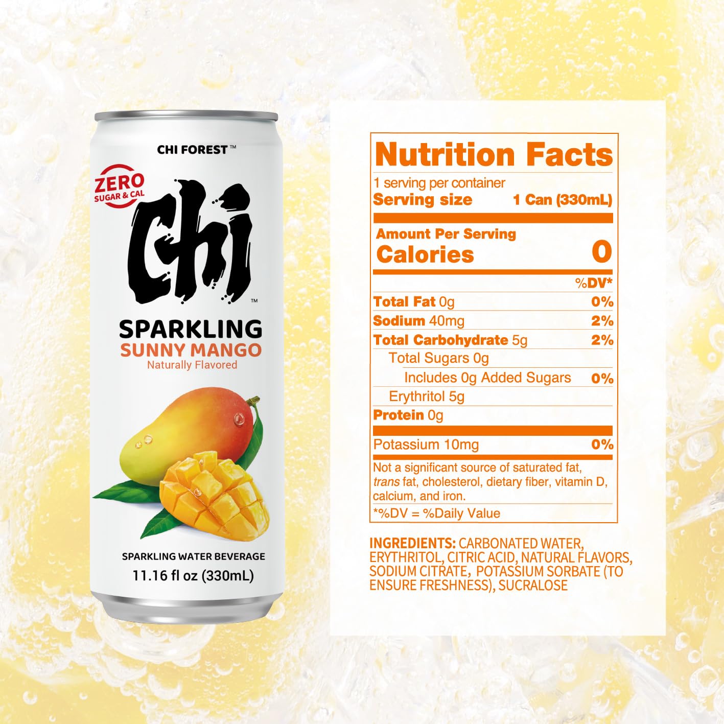 CHI FOREST Sparkling Water Beverage, 4 Flavors Variety Pack, Zero Sugar, 11.16 fl oz Cans (Pack of 24)