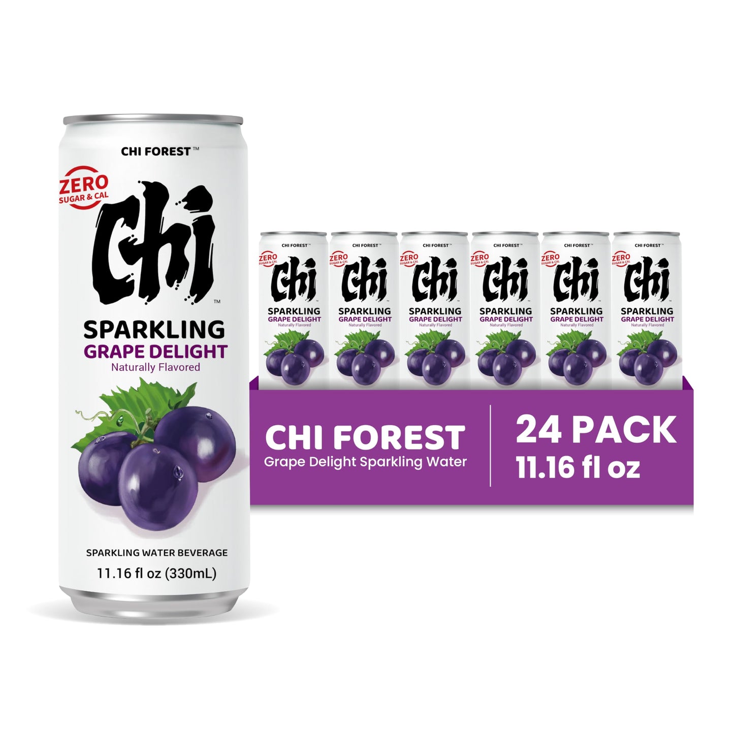 CHI FOREST Sparkling Water Beverage, 4 Flavors Variety Pack, Zero Sugar, 11.16 fl oz Cans (Pack of 24)