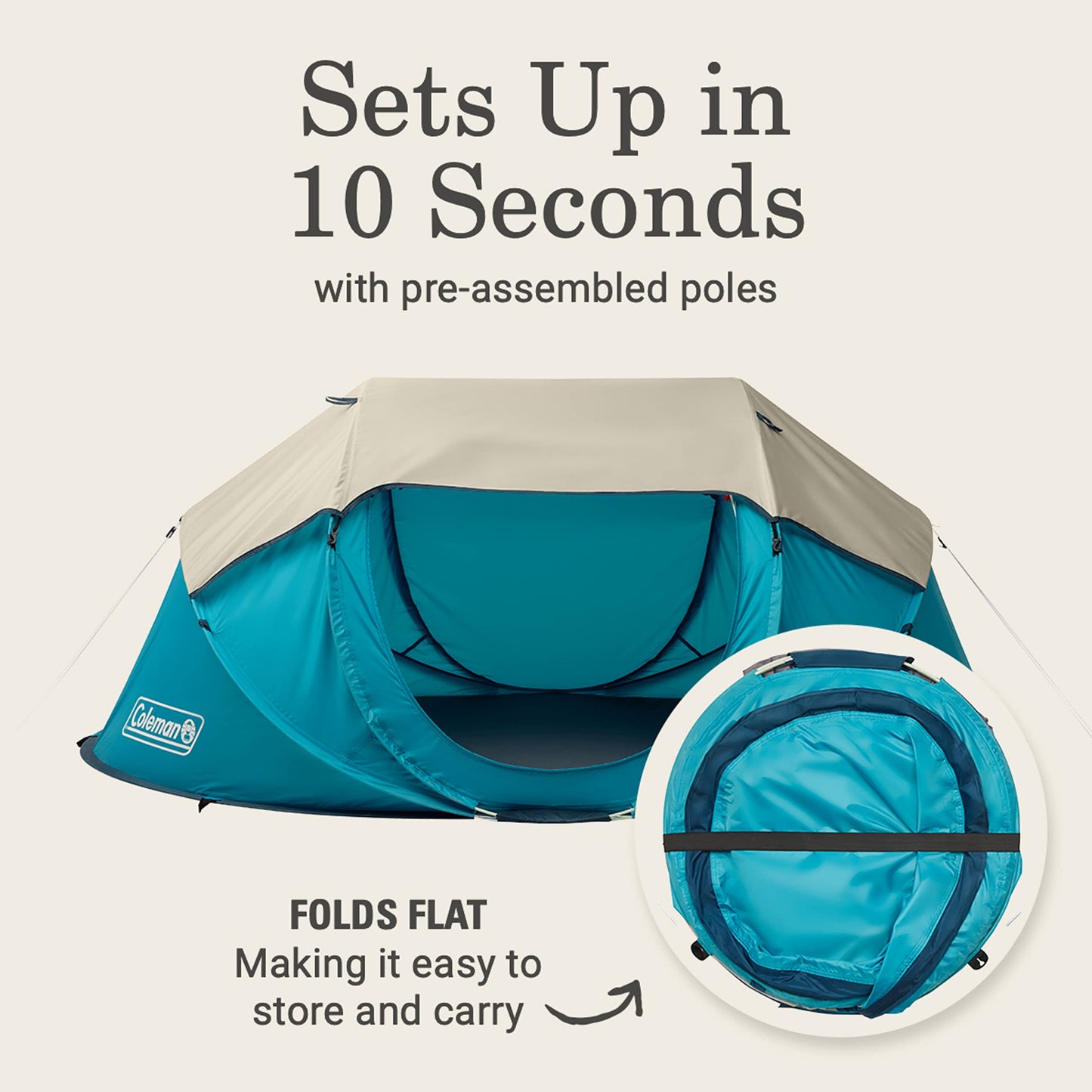 Coleman Pop-Up Instant Tent Sets Up in 10 Seconds, Portable & Lightweight 2/4 Person Weatherproof Camping Tent with Adjustable Rainfly