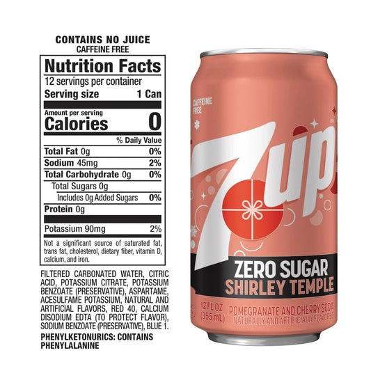 7Up Zero Sugar Shirley Temple 12 pack of Cans 12 Fl Oz Each Can | Pomegranate and Cherry Soda