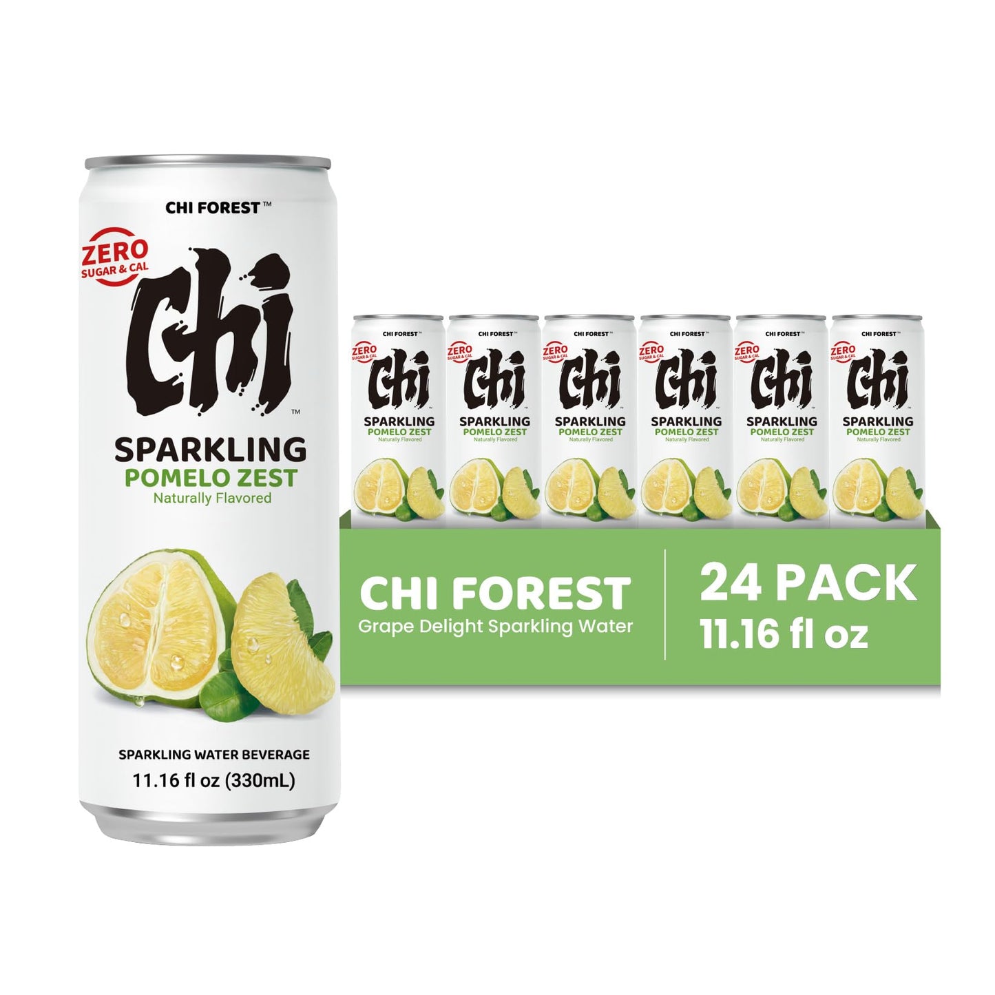 CHI FOREST Sparkling Water Beverage, 4 Flavors Variety Pack, Zero Sugar, 11.16 fl oz Cans (Pack of 24)