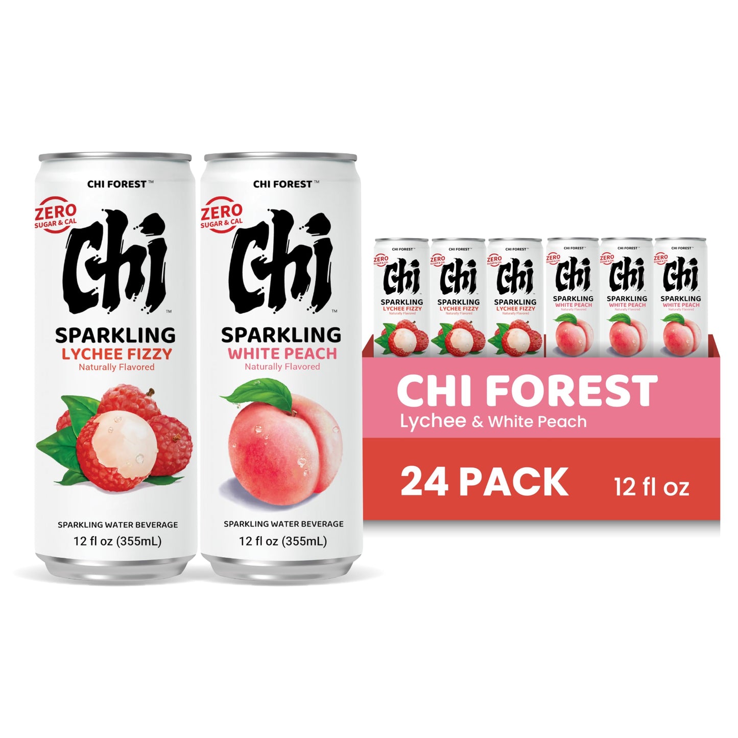 CHI FOREST Sparkling Water Beverage, 4 Flavors Variety Pack, Zero Sugar, 11.16 fl oz Cans (Pack of 24)