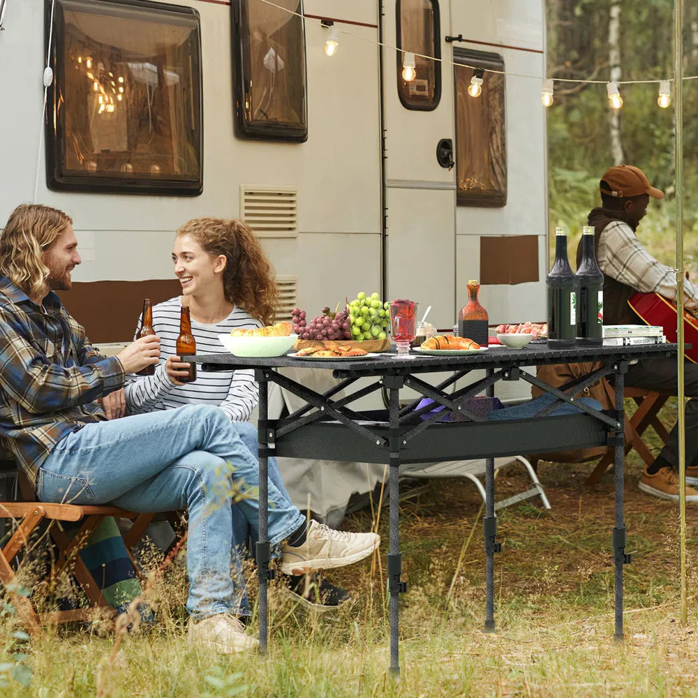 Portable Folding Camping Table With Adjustable Height Rustproof Carbon Steel Foldable Roll-Up Camping Table For Picnic Camping Hiking Beach BBQ