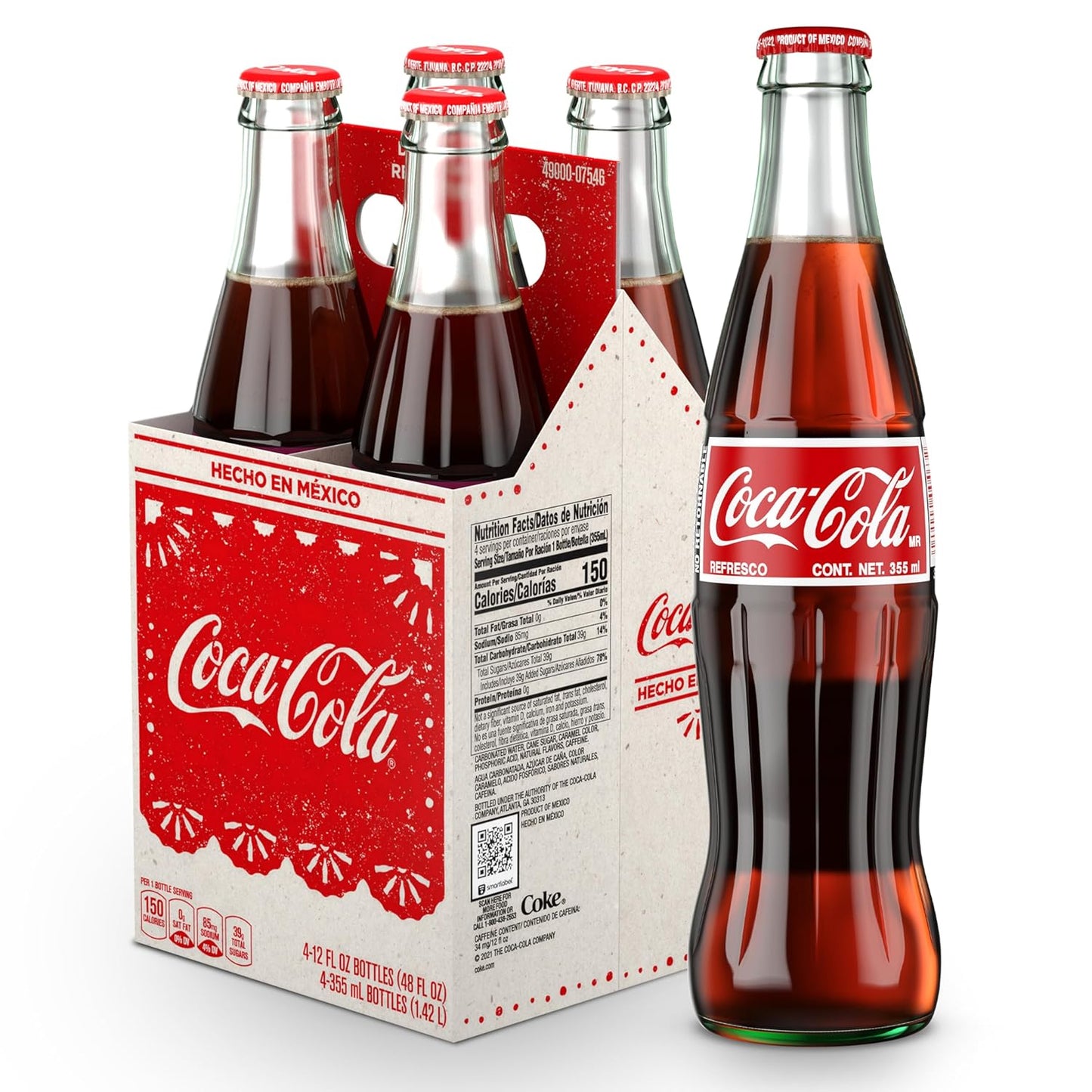 Coke de Mexico Glass Bottles, 12 Fl Oz (Pack of 4)
