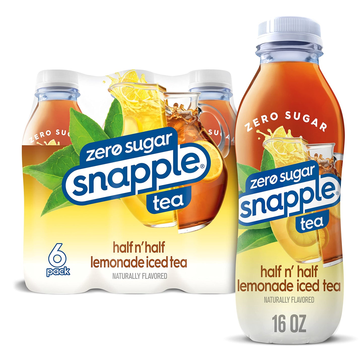 Snapple Zero Sugar Half 'n Half Tea, 16 fl oz recycled plastic bottle, 6 pack